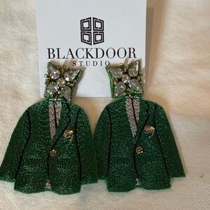 Green Beaded Jacket Earrings